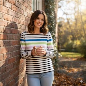 Talbots Colorblock Striped Sweatshirt M 100% cotton Golf Coastal Nautical